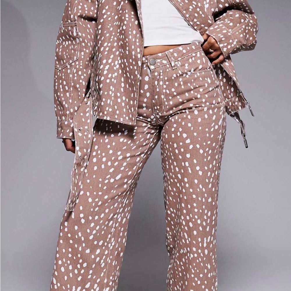 Women’s Brown Spot-Print Wide Leg Jeans